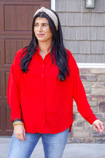 cute red button down collared top