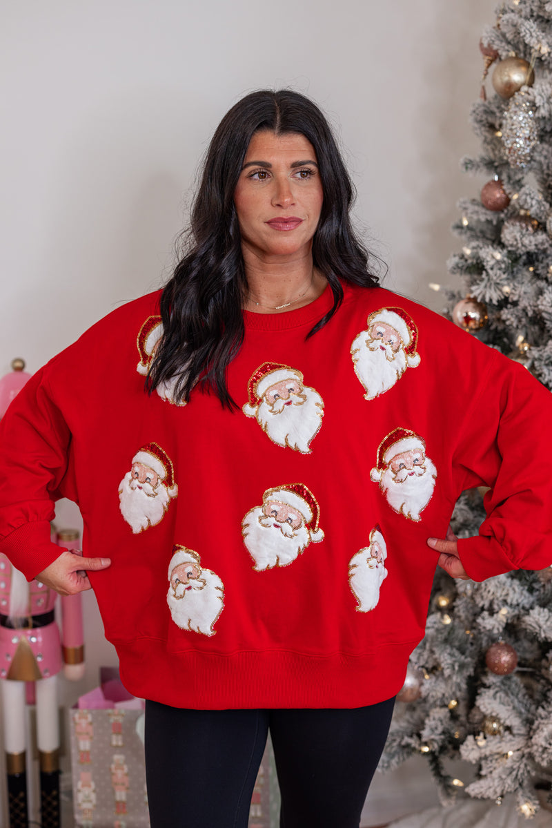 red sequin santa pullover