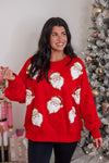 red sequin santa pullover