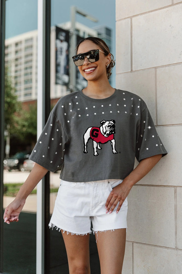 gameday couture georgia bulldogs collegiate rhinestone crop tee 