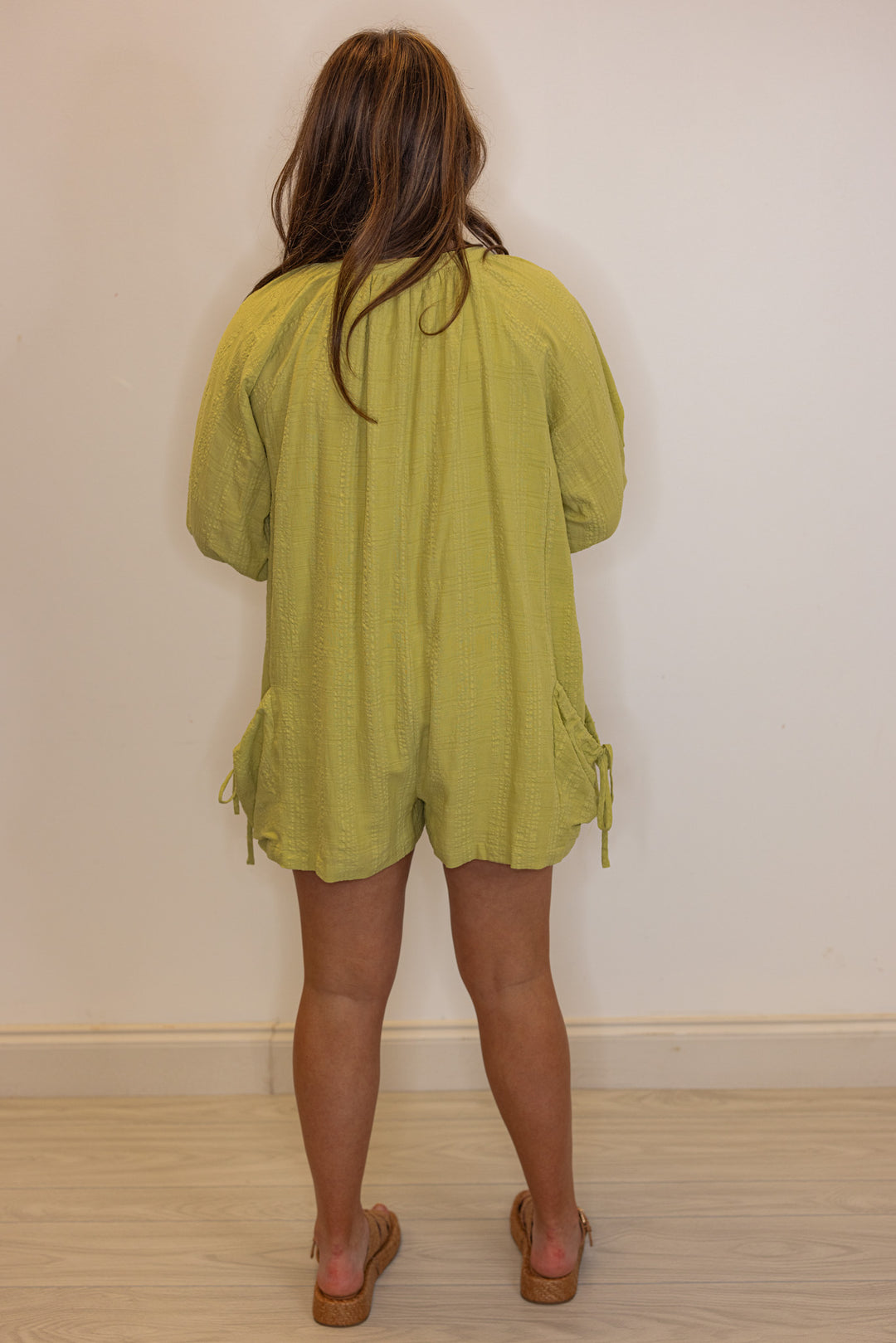 green gauze fabric romper