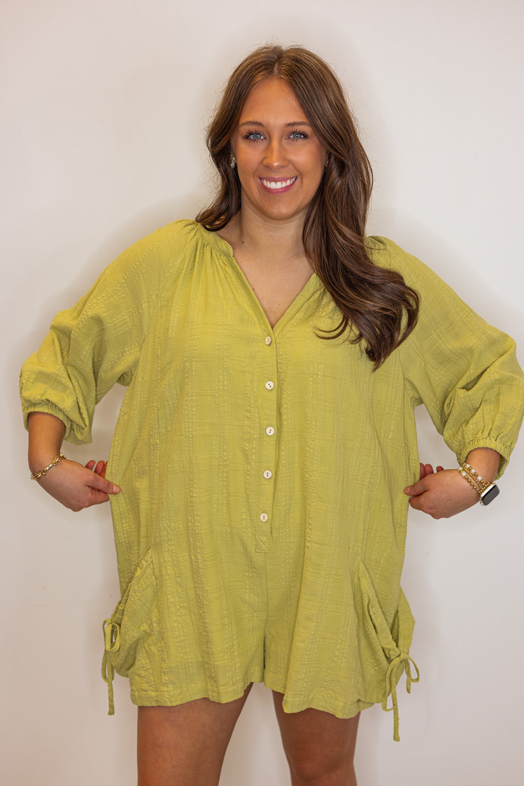 green gauze fabric romper