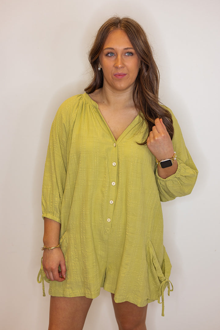 green gauze fabric romper