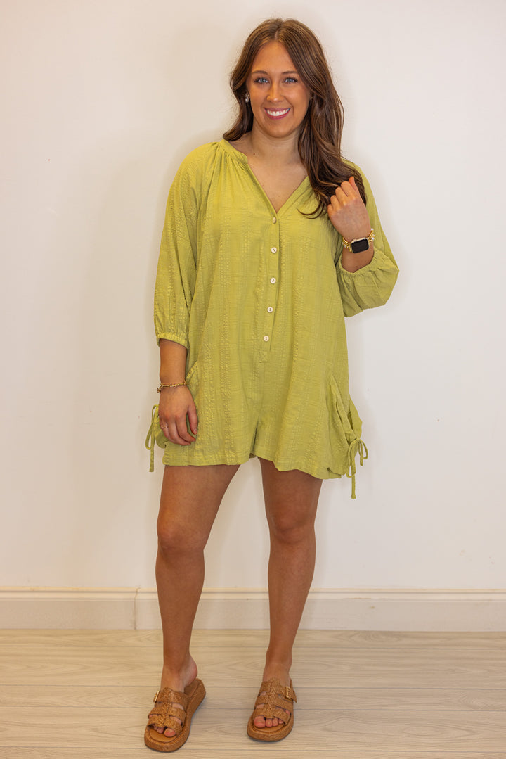 green gauze fabric romper
