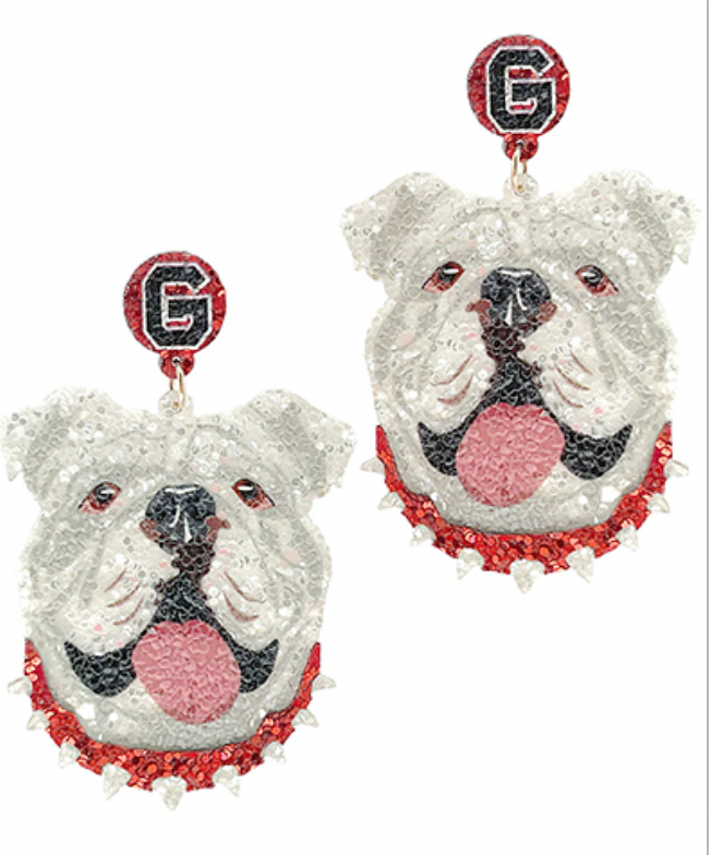 georgia football glitter earrings