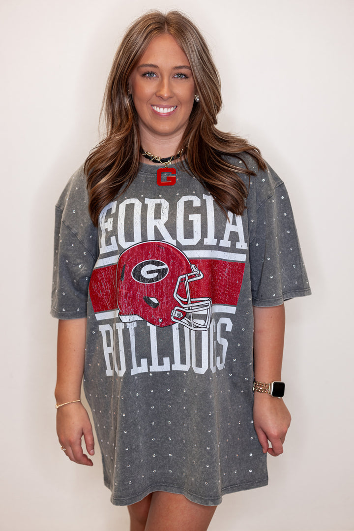 women's oversized georgia bulldogs studded cotton tee shirt