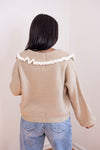 oatmeal ruffle trim sweater