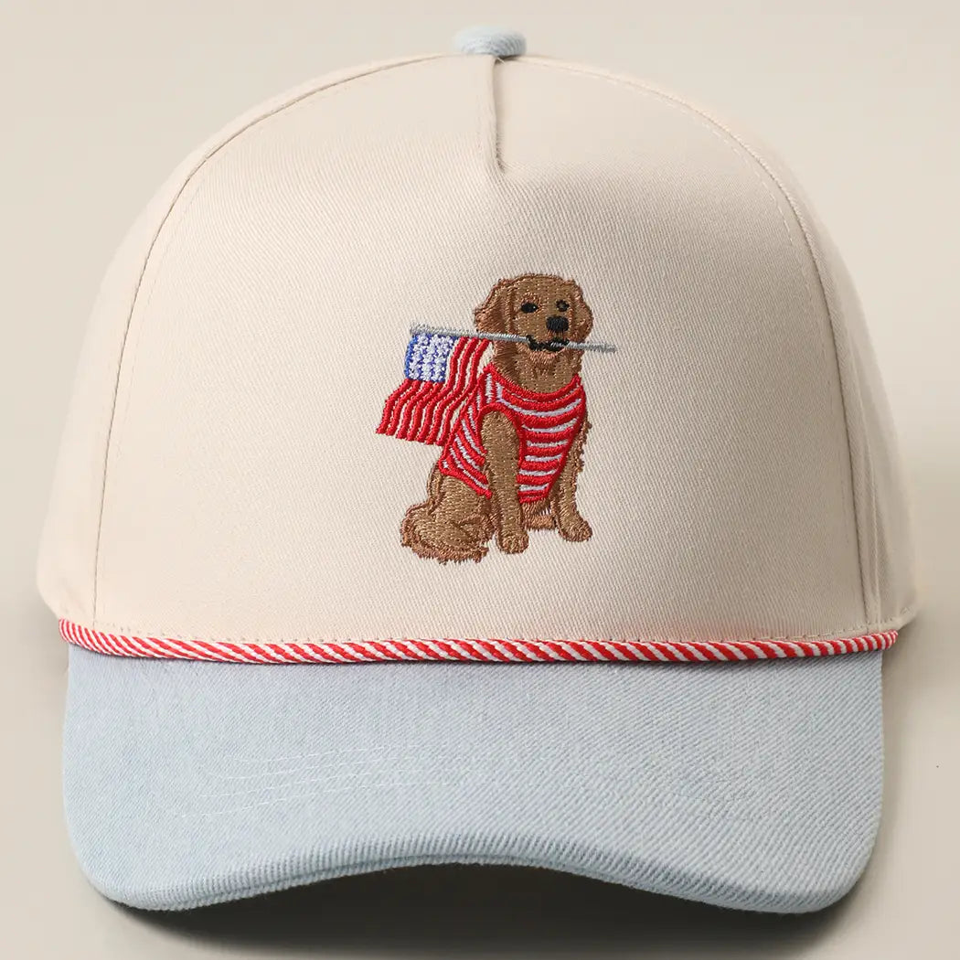 Golden Retriever USA Flag Denim Trucker Hat