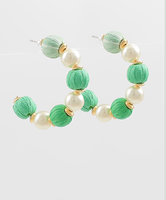 pearl raffia green earrings