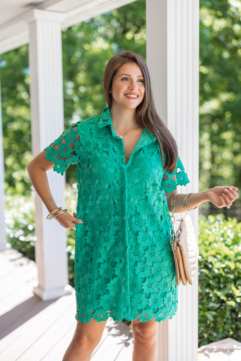 green crochet lace plus size dress