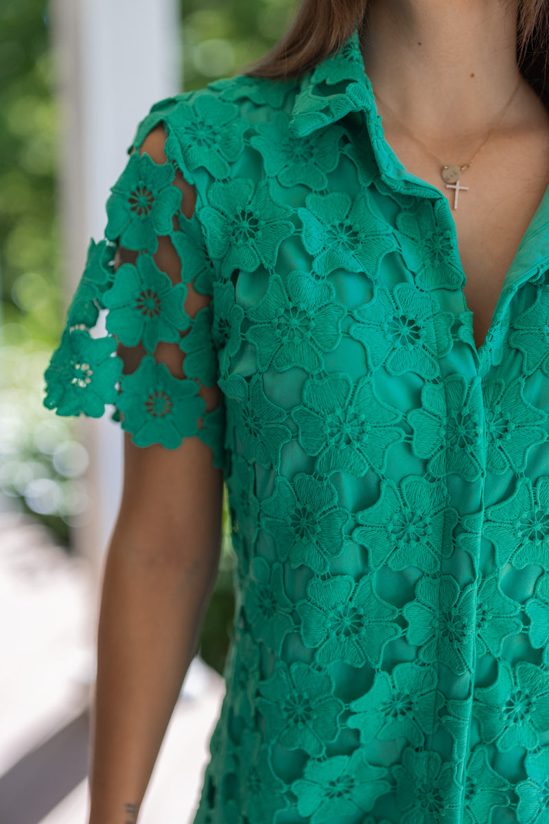 green crochet lace plus size dress