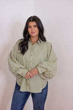 green ivory stripe button down top