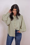 green ivory stripe button down top