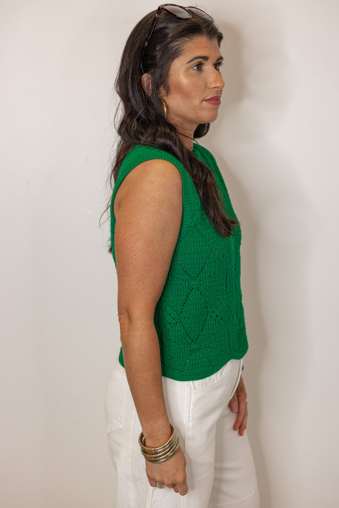 Kelly Green Sleeveless Sweater Top