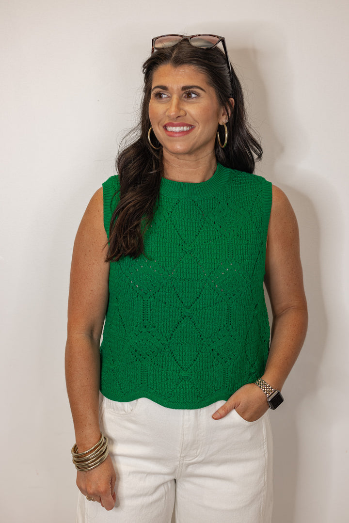 Kelly Green Sleeveless Sweater Top