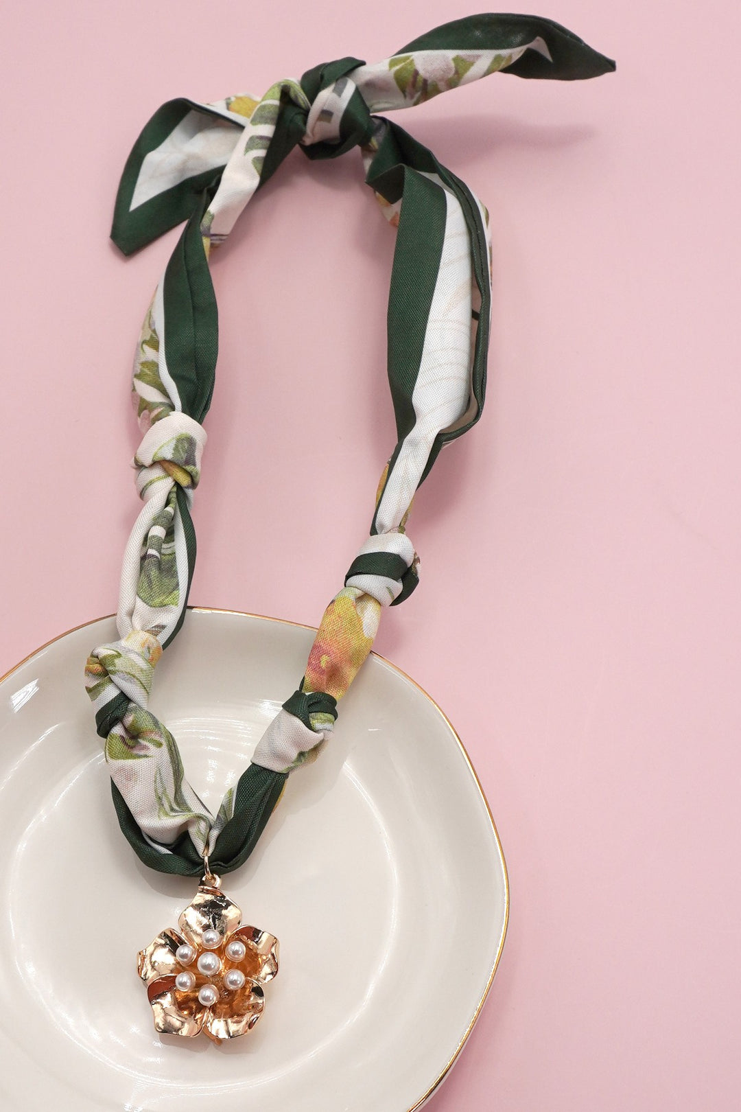 green floral print scarf necklace