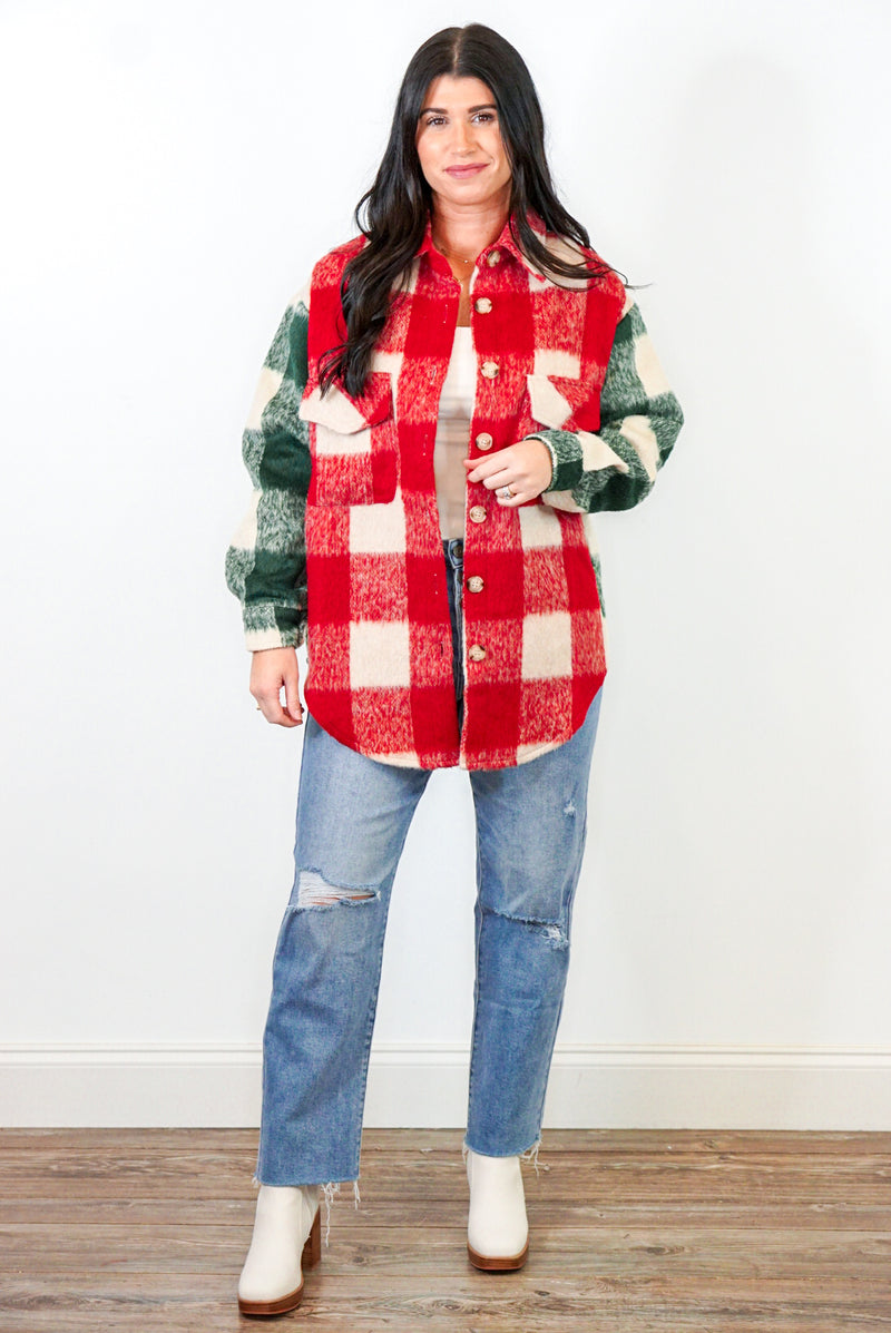 green red plaid shacket