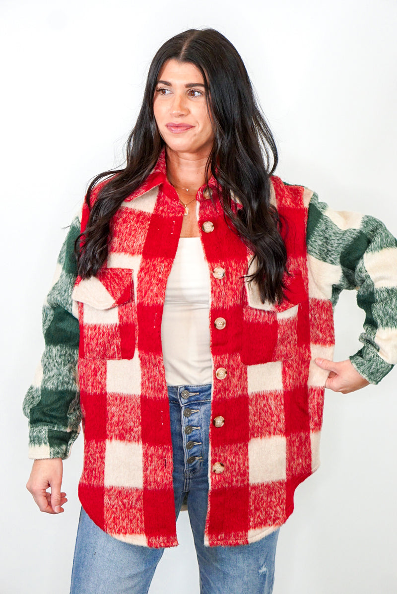 green red plaid shacket