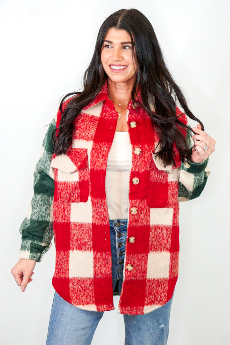 green red plaid shacket