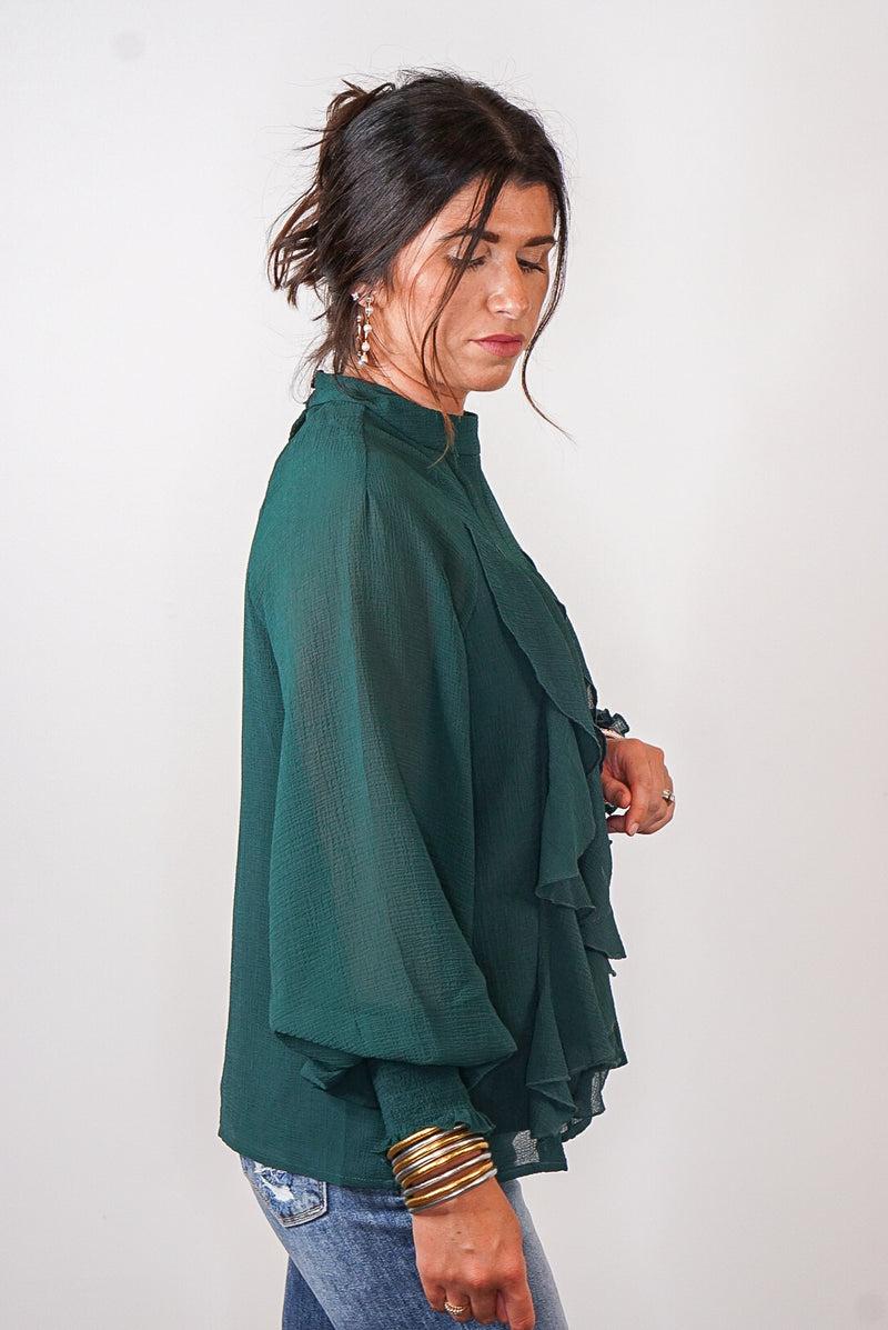 green ruffle entro top