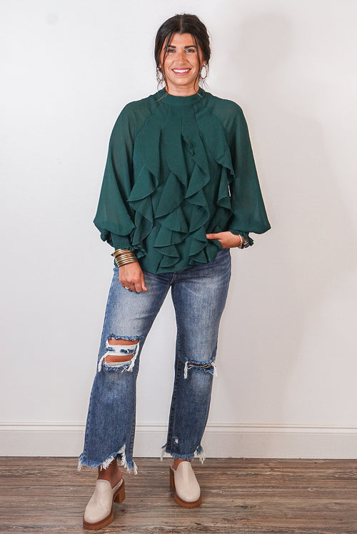 green ruffle entro top