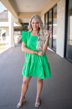 green square neck babydoll dress