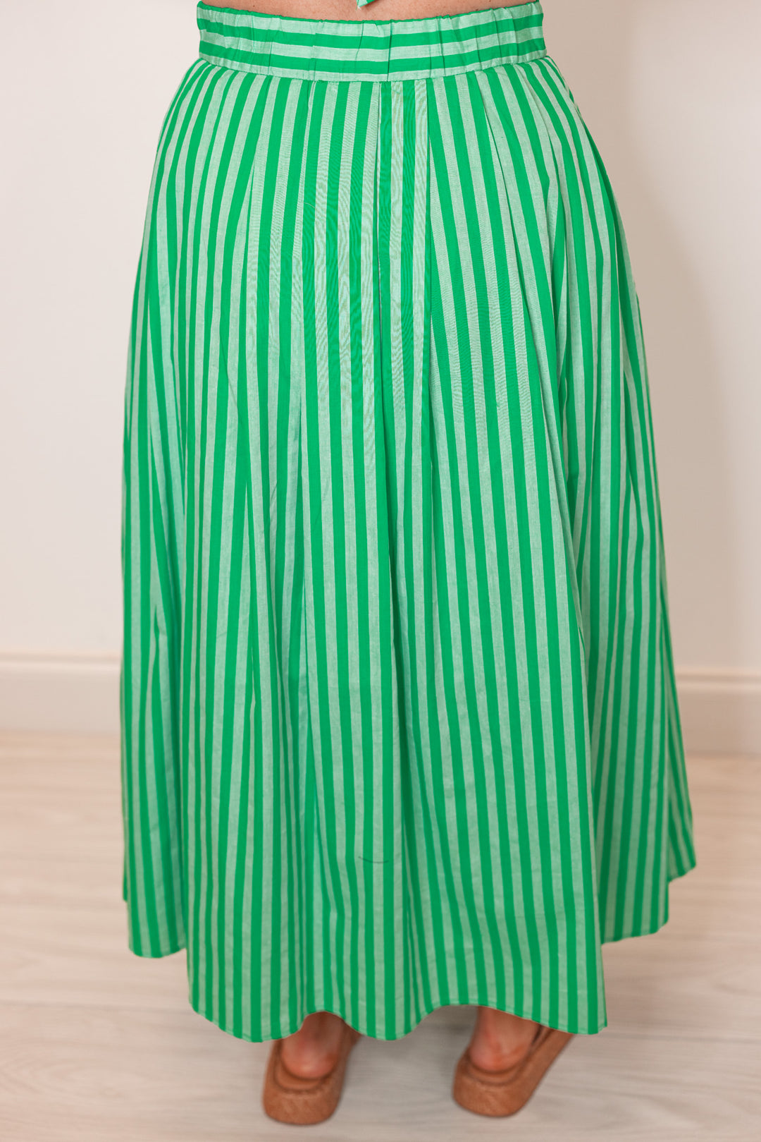 green striped linen cotton midi skirt