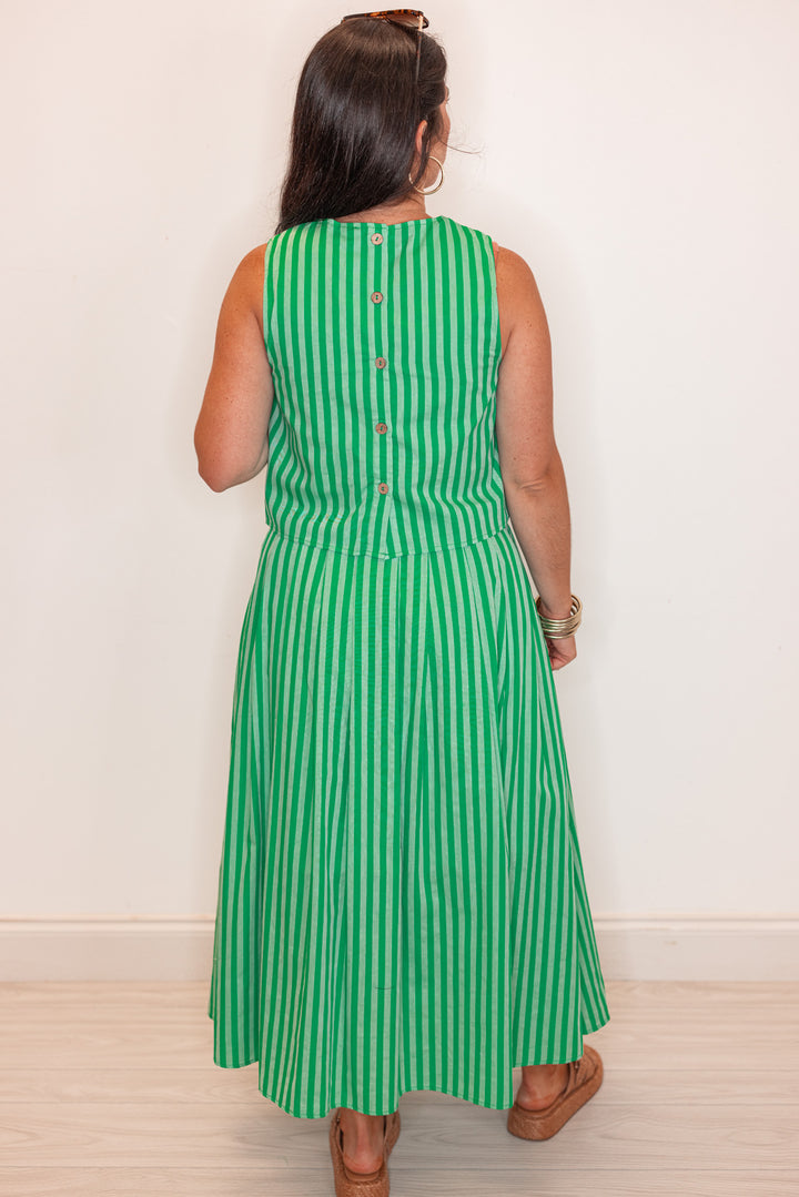 green striped linen cotton midi skirt