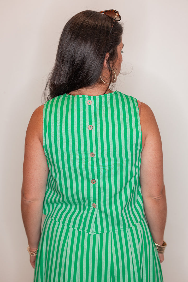 green striped sleeveless cropped top