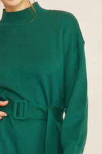 Entro Hunter green sweater knit dress with belted waist