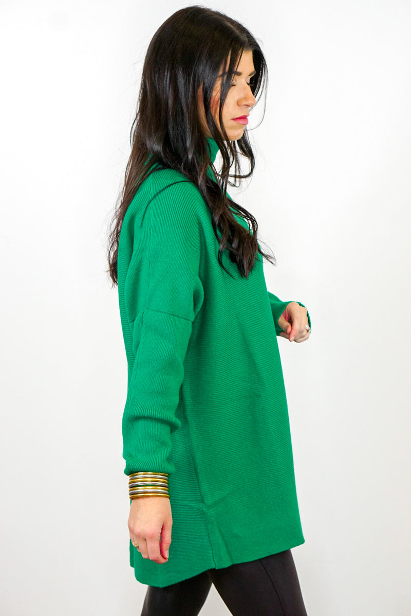 green textured long oversized sweater tunic