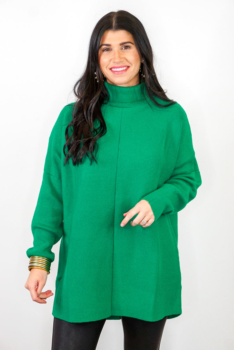 green textured long oversized sweater tunic