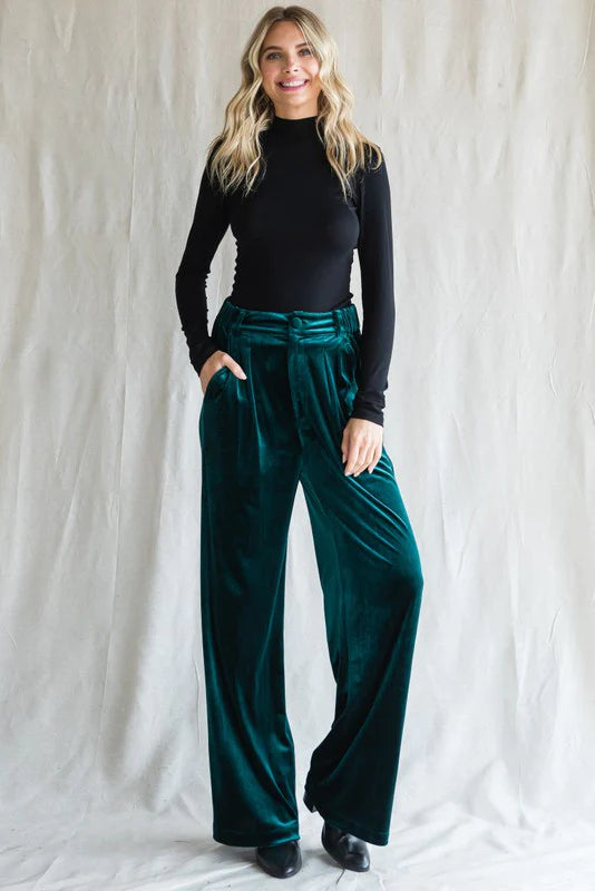 Christmas green velvet holiday pants