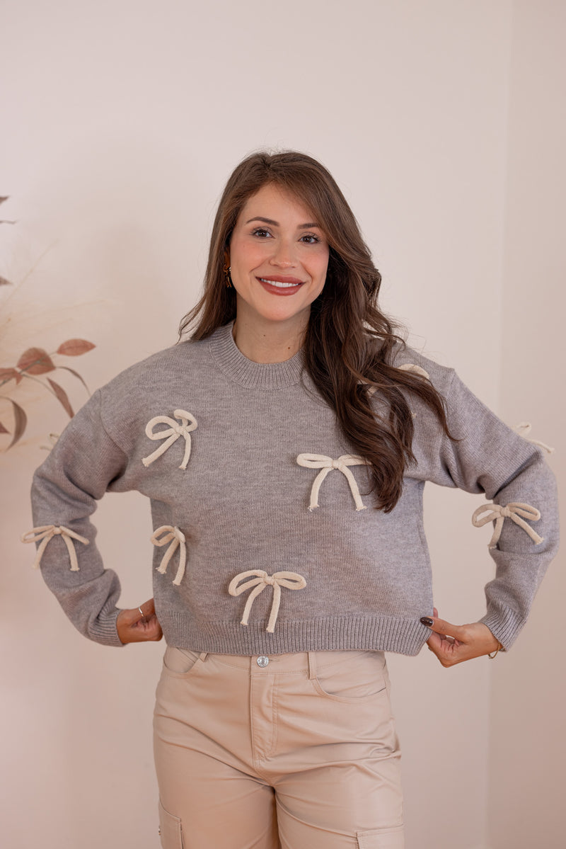 grey ivory bow sweater