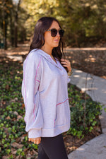 grey pink stitch hooded pullover