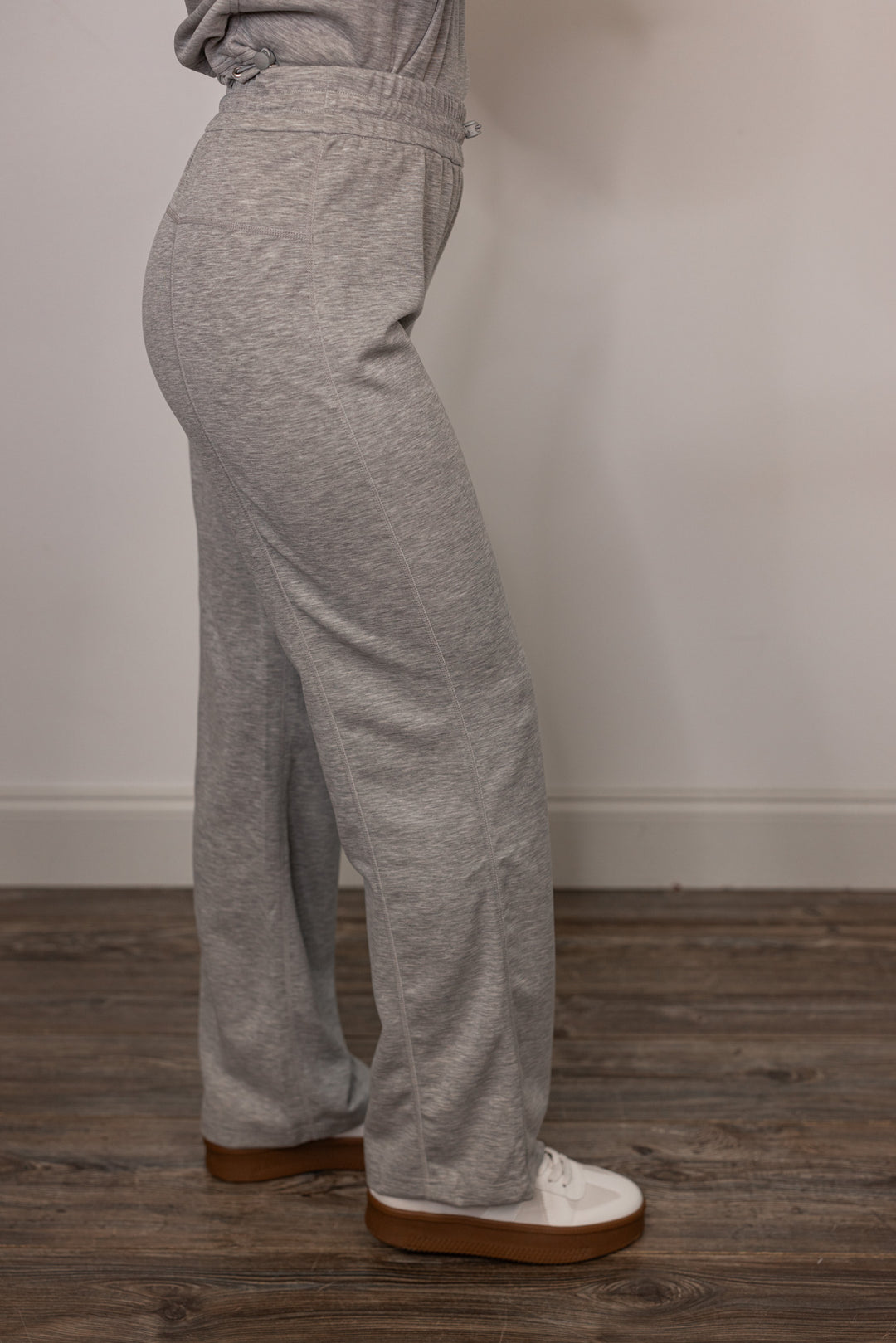grey scuba knit elastic waist pants