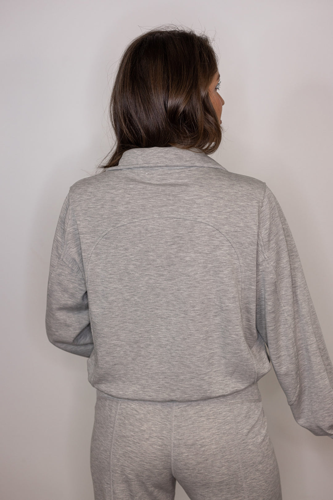 grey scuba knit cropped quarter zip pullover