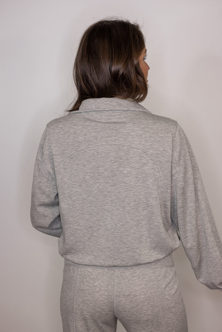grey scuba knit cropped quarter zip pullover