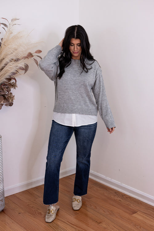 grey layered sweater top