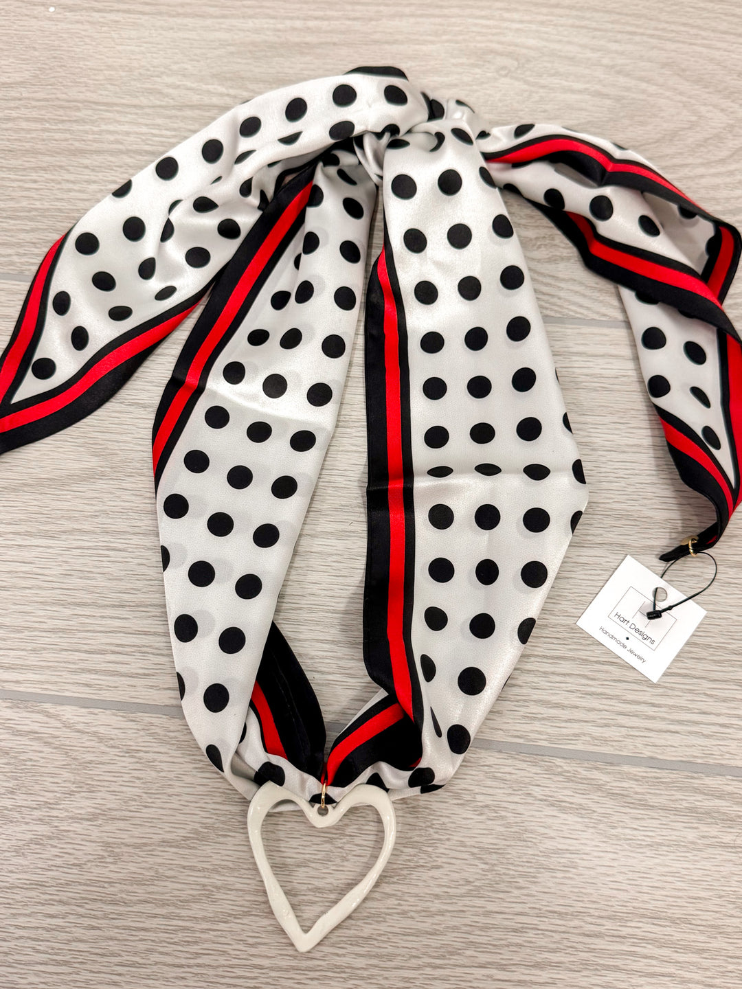 polka dot red black scarf necklace hart designs