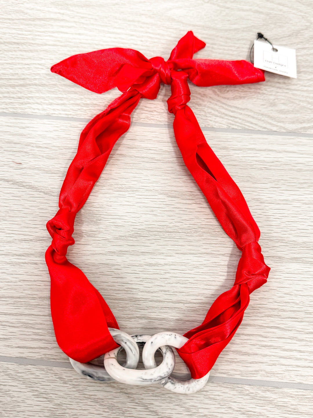 red and white charm scarf necklace