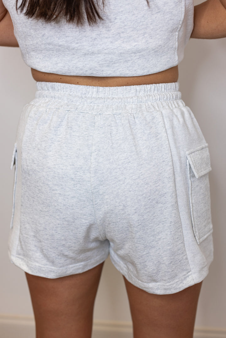 heather grey comfy cute matching shorts set