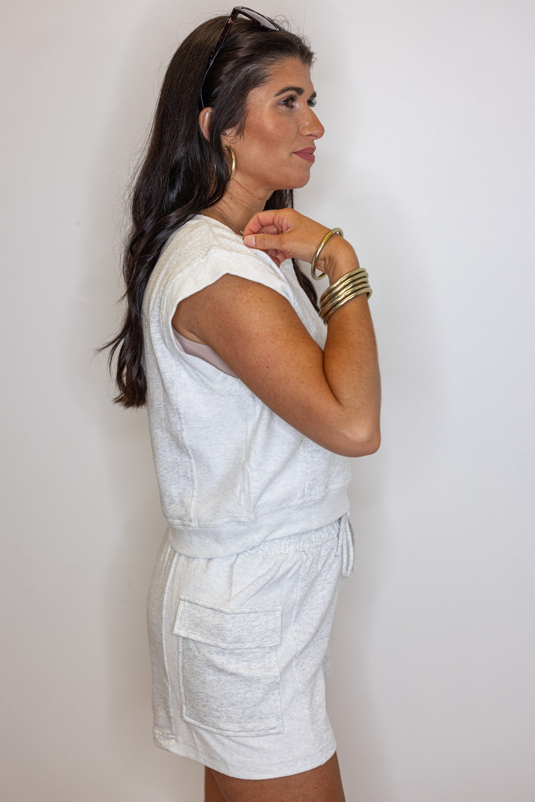 heather grey comfy cute matching shorts set