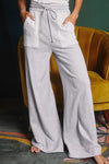 Bucketlist Heather grey french terry knit wide leg pants with drawstring elastic waistband