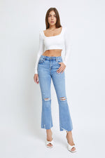 hidden jeans happi light cropped flare denim