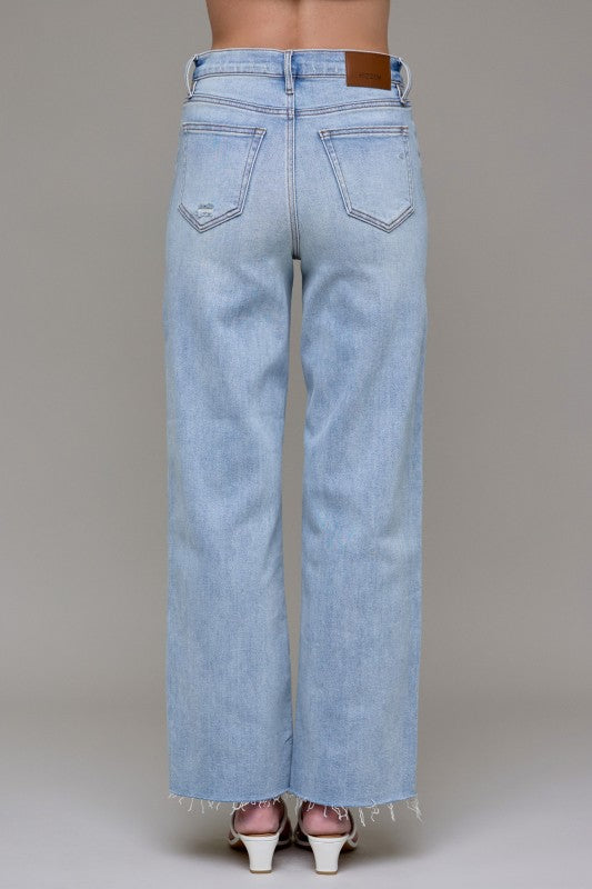 Hidden Jeans Logan clean classic stretch Dad jeans in light washed blue showing back view
