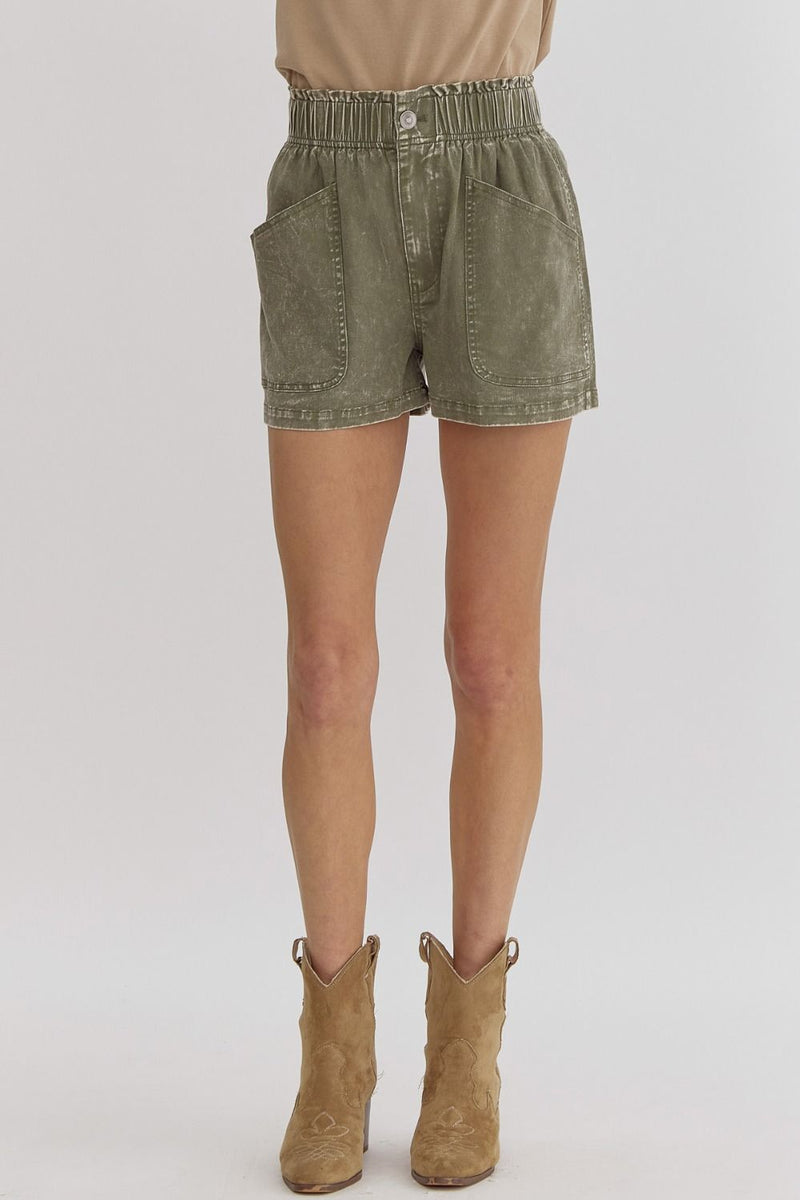 Comfy Times Olive Twill Shorts