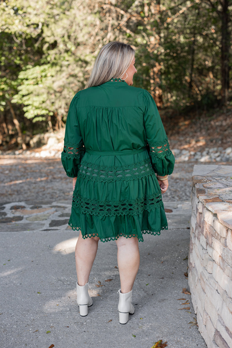 green lace crochet holiday dress