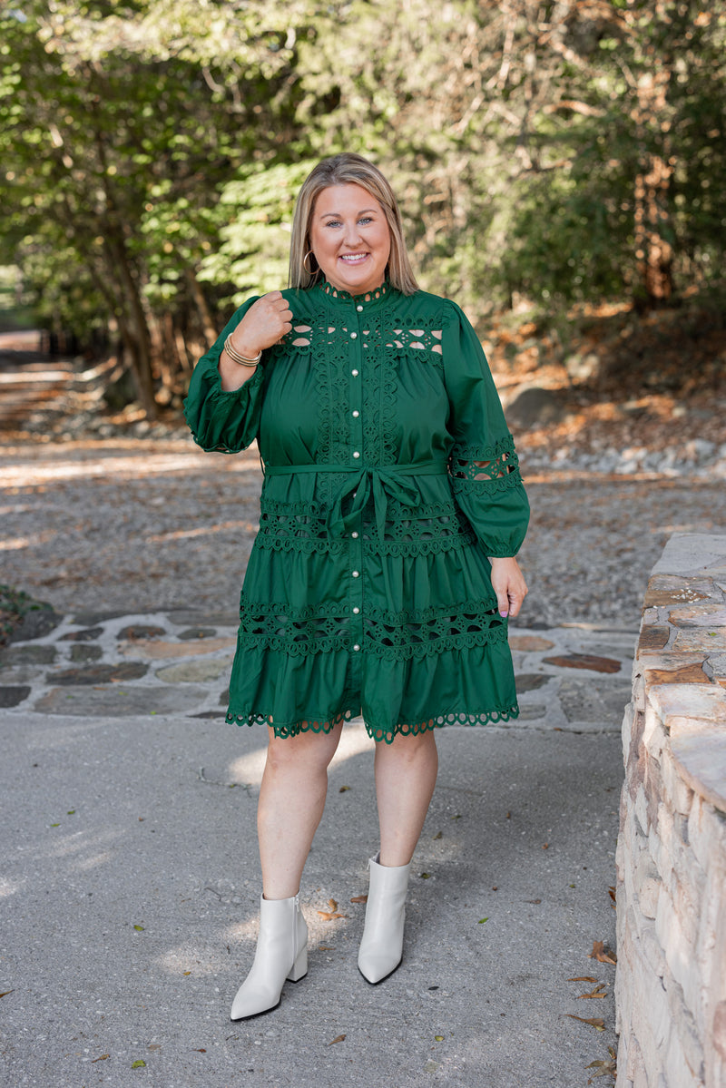 green lace crochet holiday dress