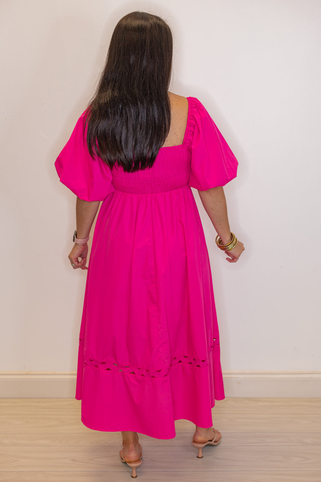 hot pink empire waist midi dress